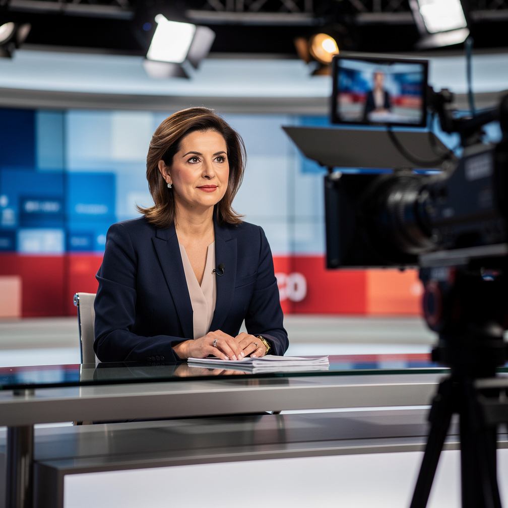 News anchor reading from a teleprompter